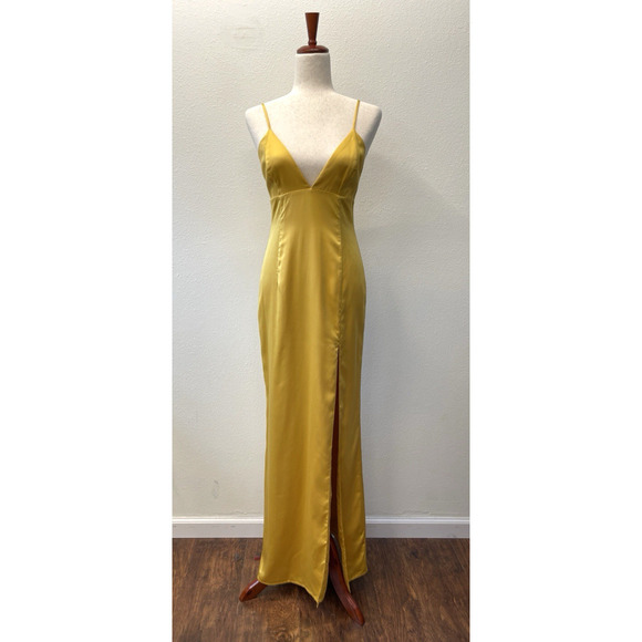 Majorelle Maxi Slip Dress Womens Size S Yellow Satin Silky Prom Party Evening - Picture 1 of 6